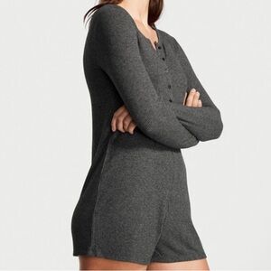 Victoria’s Secret Thermal Sexy Romper Pajama Long Sleeve  Gray Medium